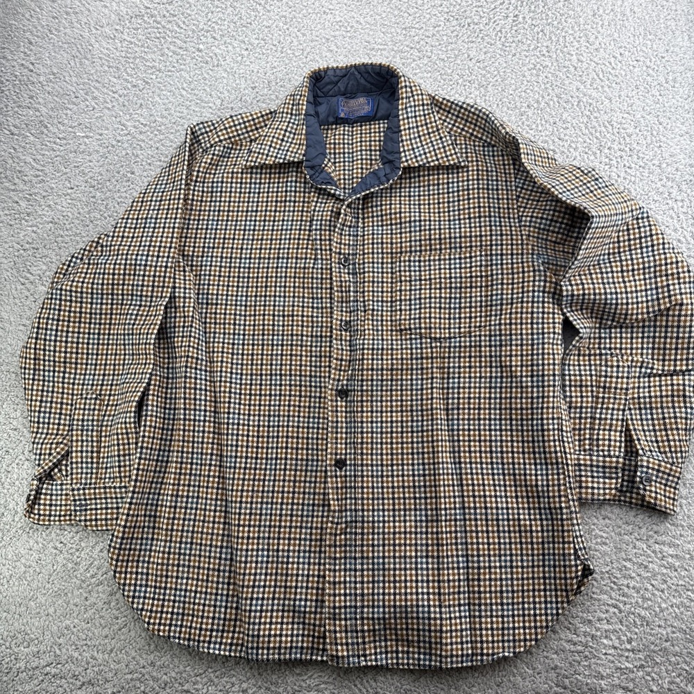 Pendleton Wool Flannel Shirt Mens XL Button Up Green Tan Blue Plaid VTG
